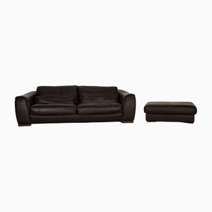 Dark Brown Leather Fjord Three Seater & Ottoman from Calia, Set of 2