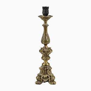 Gilded and Machined Brass Candlestick Table Light, Italy