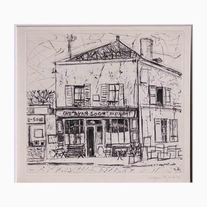 Roger Bezombes, Café Van Gogh Restaurant, Original Etching, Mid-20th Century