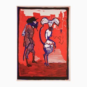 Mino Maccari, Figures, Original Linocut, 1951