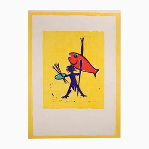 Mino Maccari, The Fisherman Painter, Original Linocut, 1951