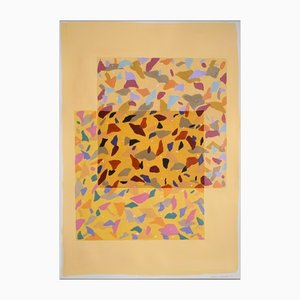 Piastrelle Terrazzo traslucide gialle e color crema di Natalia Roman, 2022, acrilico su carta da acquerello