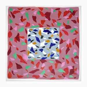 Natalia Roman, Gray Tile Over Strawberry Field, 2022, Acrylic on Watercolor Paper