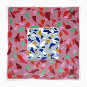 Natalia Roman, Grey Tile Over Strawberry Field, 2022, acrilico su carta da acquerello