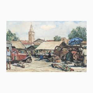 Roger Huguenin, Grand marché de Rimini, 1955, Aquarelle