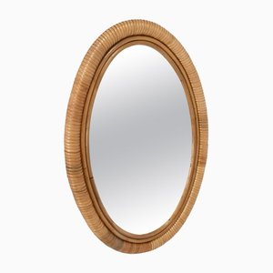 Miroir Ovale Mid-Century en Rotin et Bambou, Italie, 1970s