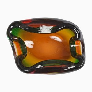 Mid-Century Submerged Murano Green Glass & Amber Shades Bowl by Flavio Poli, 1960