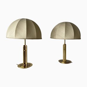 Fabric Shade & Brass Atomic Body Table Lamps, Germany, 1980s, Set of 2