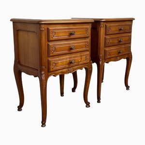 Louis XVI Style Nightstands with 3 Drawers and Cabriole Legs, Set of 2