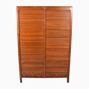 Portuguese Oak File Double Cabinet with Tambour Door from Olaio, 1950s