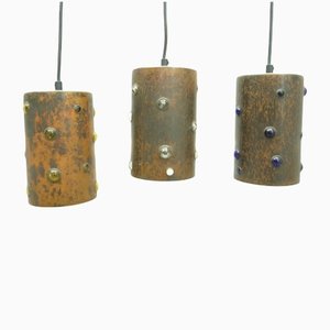 Lámparas colgantes brutalistas de cobre, años 60. Juego de 3