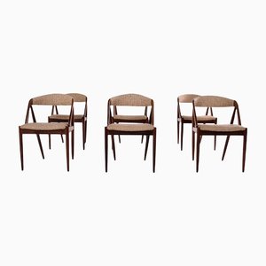 Mid-Century Rosewood and Fabric Dining Chairs by Kai Kristiansen for Schou Andersen, Set of 6