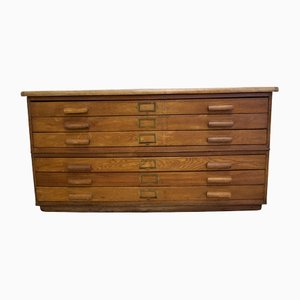 Vintage Oak Architects Plan Chest of Drawers, 1920s