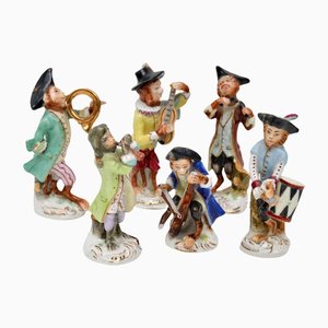 Antique German Pottery Monkey Band Figurines, Set of 6