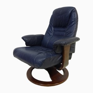 Mid-Century Danish Blue Leather Swivel Chair from Unico