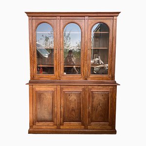 Early 20th Century Spanish Pine Bookcase or Vitrine with Three Arch Glass Doors