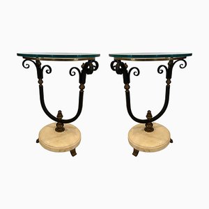 French Wrought Iron and Brass Side Tables, 1960s, Set of 2