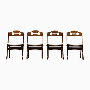 Sillas de comedor brutalistas de roble y Bouclé, años 70. Juego de 4