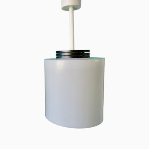 French Three Cylindrical Suspension Lamp in White Resin, 1970s