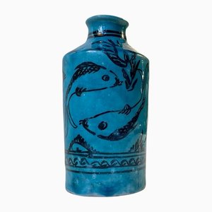 Jarrón italiano de cerámica azul al estilo de Guido Gambone