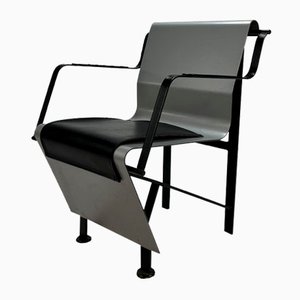 Postmoderner Beistellstuhl aus gebogenem Aluminium & Stahl, 1980er