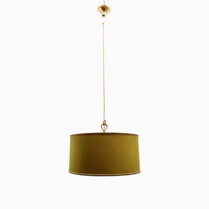 Green Fabric & Gold Silk Cable Suspension Light
