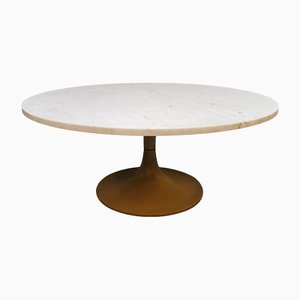 Coffee Table With White Carrara Marble Top & Metal Base