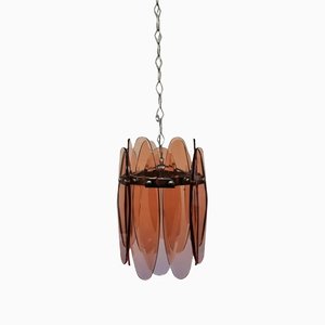 Italienische Mid-Century Deckenlampe aus rosafarbenem Glas von Veca