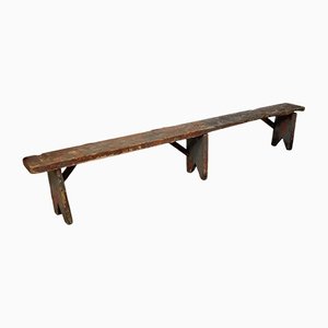 Banc de Ferme Primitive Peint en Gris Rouge