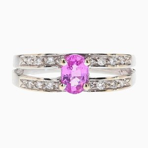 Bague Moderne en Or Blanc 18 Carat avec Saphir Rose et Diamants