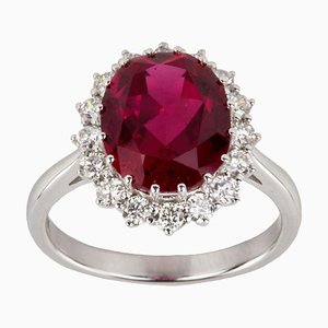 White Gold Ring With Synthetic Ruby & Diamonds