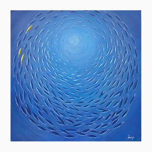 Dany Soyer, Les 3 petits poissons jaunes, 2022, acrílico sobre lienzo