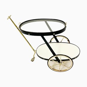 Mid-Century Italian Brass Glass and Metal Trolley, 1950s