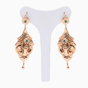 Vintage 12k Gold Earrings with Emeralds in Bourbon Style