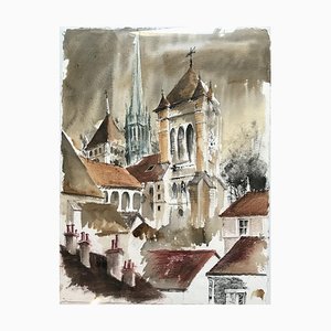 Pierre Duc, Cathédrale Saint Pierre Genève, 1980, Bleistift & Aquarell auf Papier