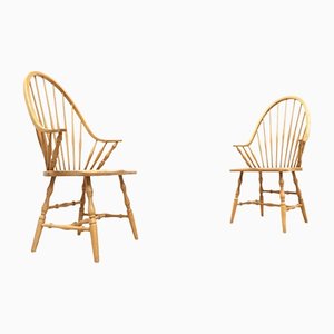 Mid-Century Slovenian Bent Beech Spindle Carver Dining Chairs, Set of 2