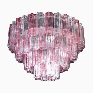 Large Italian Pink & Ice Color Murano Glass Tronchi Chandelier