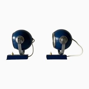 Space Age Blue Metal Spot Wall Lamps, 1970s
