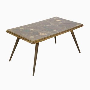 Vintage Brass & Resin Coffee Table With Marine Fossils