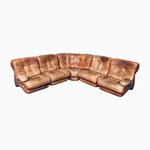 Mid-Century Modern Italian Leather Sectional Sofa by Ipe, Italy, 1970s, Set of 5
