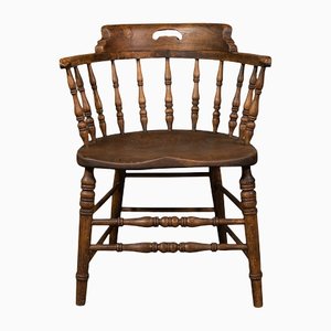 Antiker englischer Captains Chair aus Esche & Ulmenholz, 1900