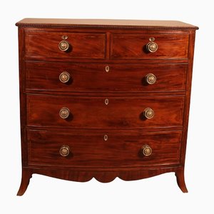 Bow Front Mahogany and Inlays Chest of Drawers Commode, 1800s