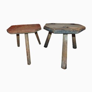 Chaises ou Tabourets en Bois d'Avant-Guerre, Set de 2