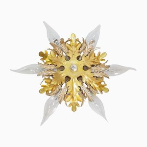 Vintage Eclectic Gilded 6-Light Flower Ceiling Lamp from Banci Firenze, 1970s
