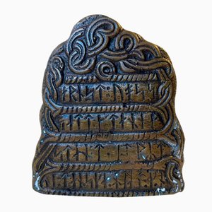 Presse-Papier Scandinave Rune Stone en Bronze, 1950s