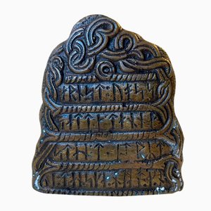 Scandinavian Viking Rune Stone Paperweight in Bronze, 1950s