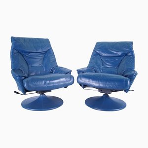 Cece Blue Leather Recliners by Axel Enthoven for Leolux, Set of 2