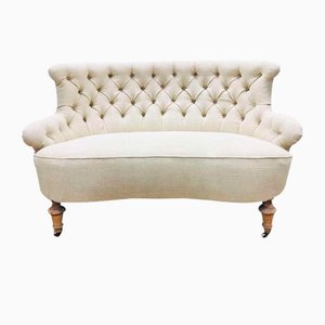 Swedish Upholstered Button Back Two Seater Sofa in French Linen, 1890