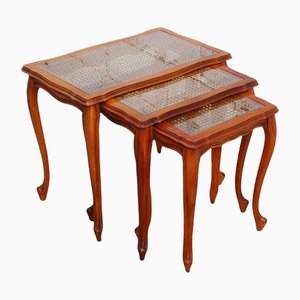 French Wood & Cane Nesting Tables, Set of 3
