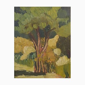 Estudio impresionista de árboles, óleo sobre tablero, enmarcado